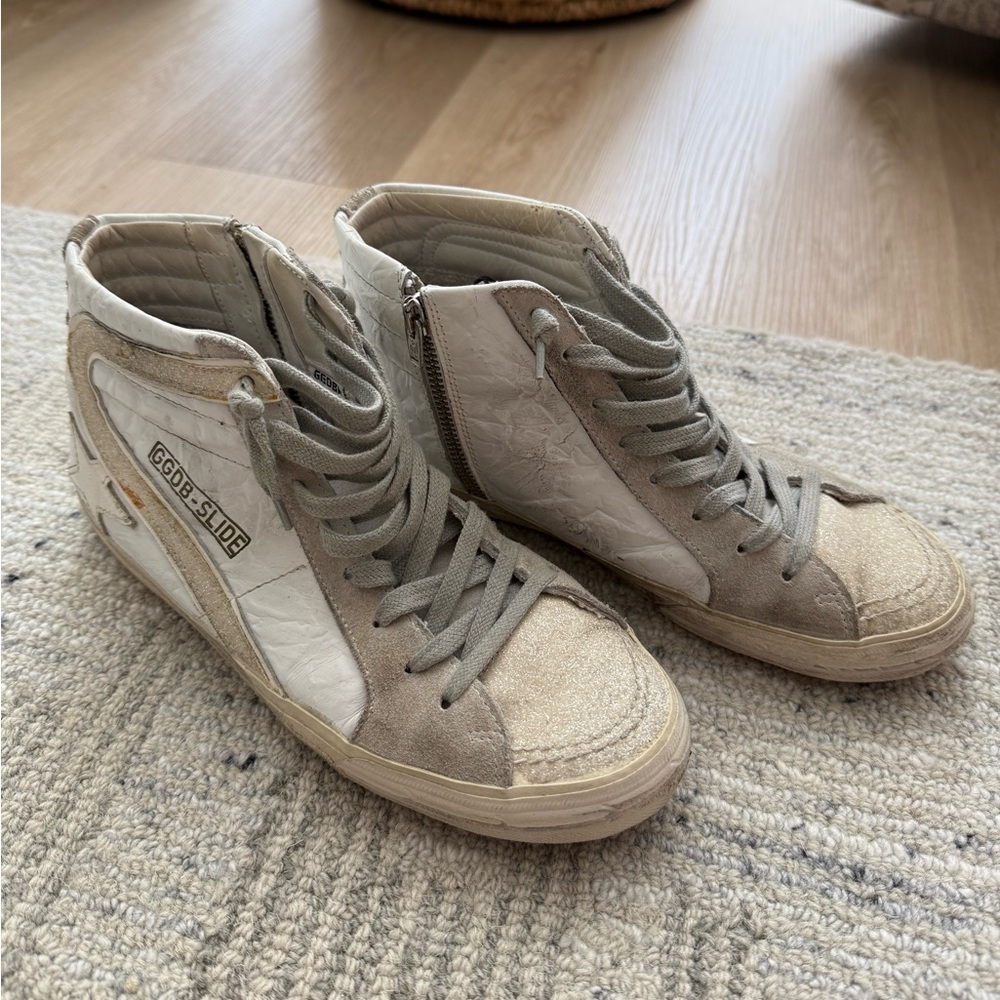 Golden Goose White & Gray High-Top Sneakers - Picture 1 of 6